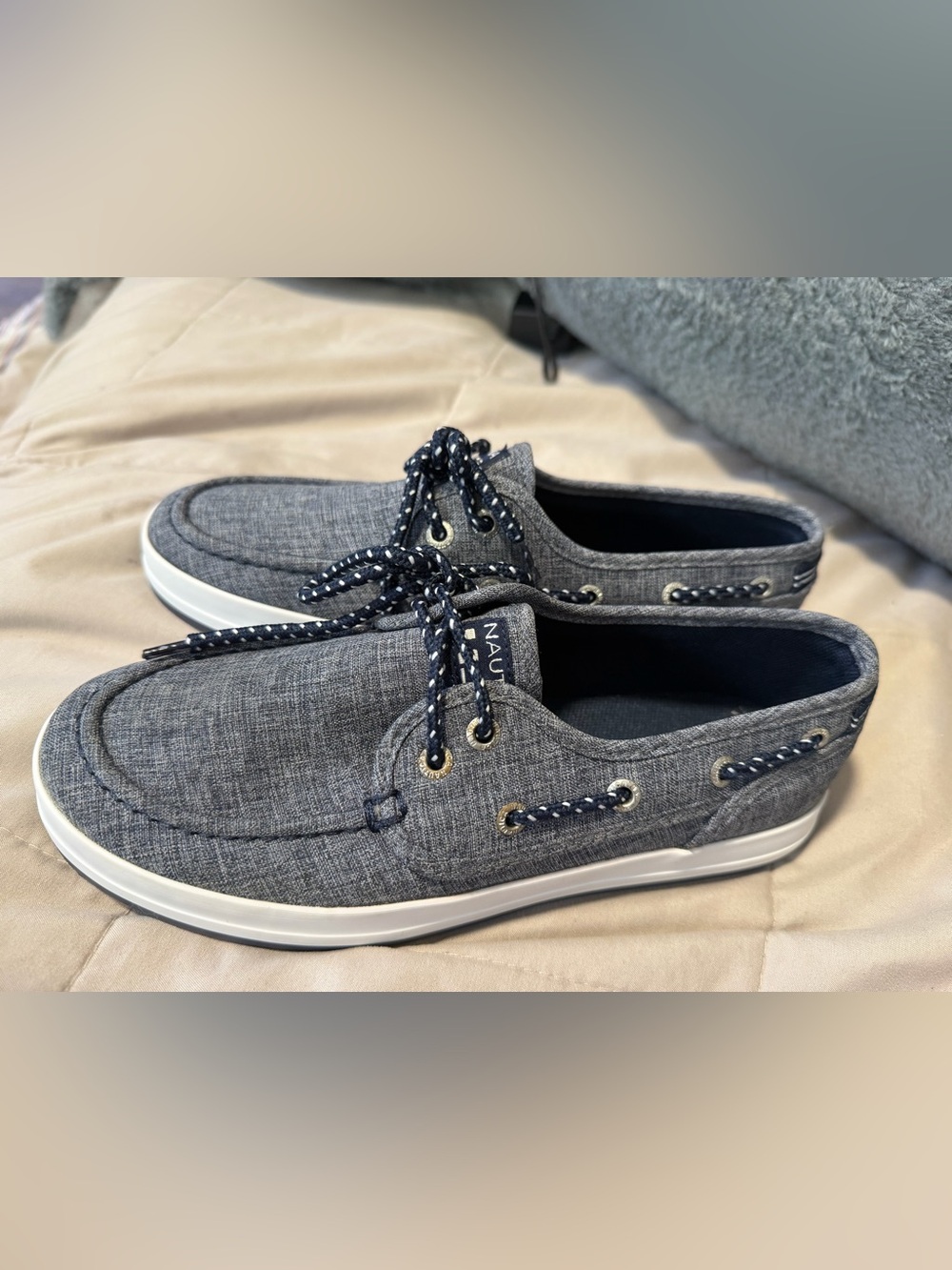 Nautica Men's Navy Canvas Boat Shoes with White Sole
